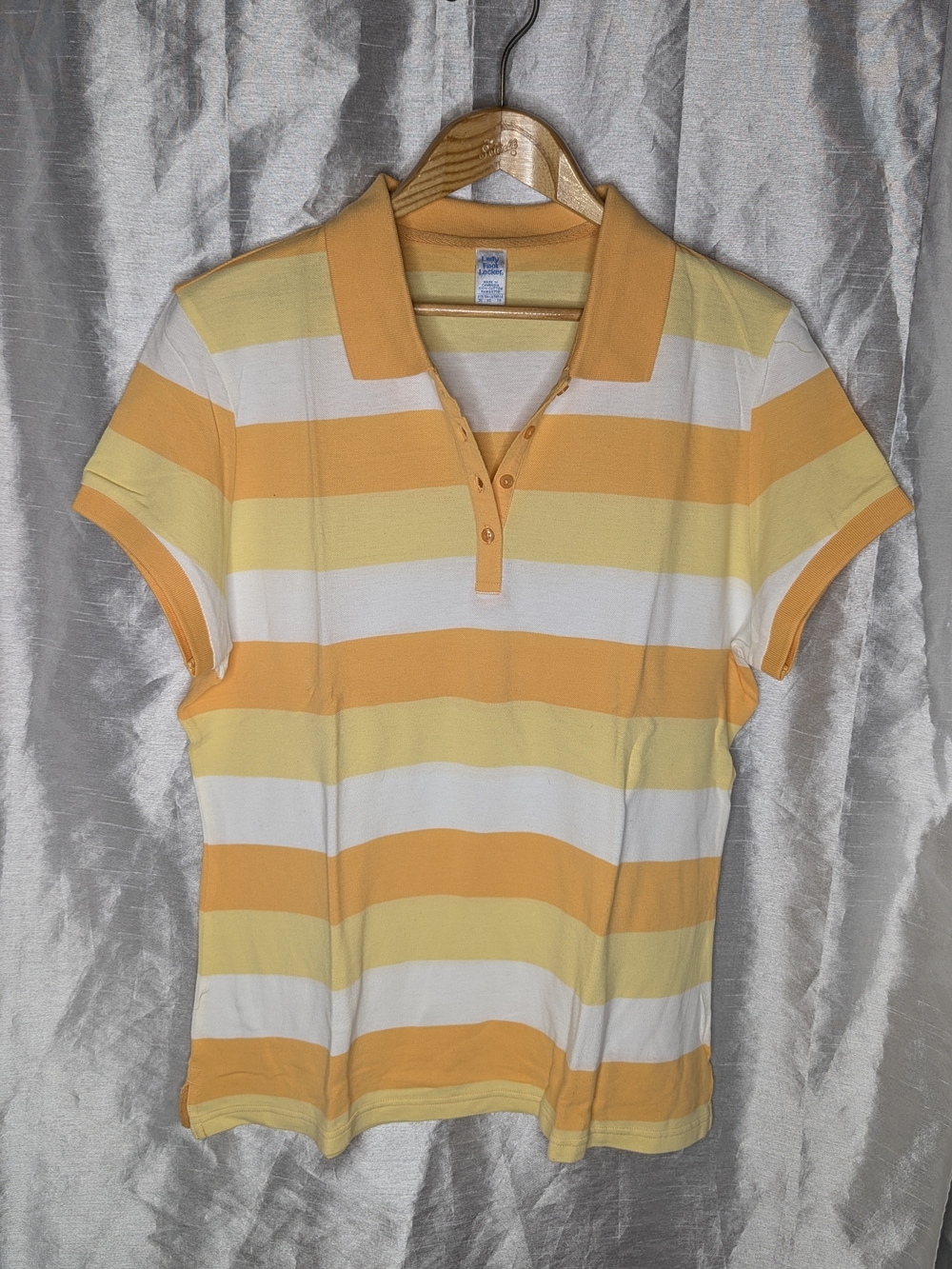 Lady Foot Locker Women's Striped Knit Cotton Polo Button Collar XL Yellow/Orange